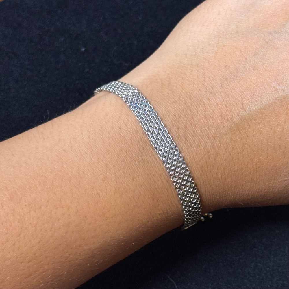 925 Sterling Silver Turkey Multi Strand Mesh Chain Slider Bracelet Adjustable